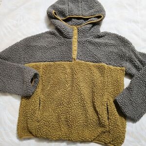 Thread & Supply Mustard Yellow Grey Hooded Fleece Jacket Sweater